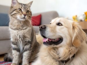 cat and dog sat together